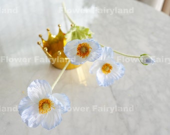 4 Heads Poppy Stem | High Quality Artificial Flower | DIY | Floral | Wedding/Home Decoration | Gifts - Ice Blue