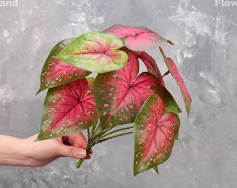 Faux Angel Wings Plant | Caladium Bicolor Artificial Plant | 12 Leaves | Wall/Pot/Home Decoration | DIY | Greenery | Floral | Gifts