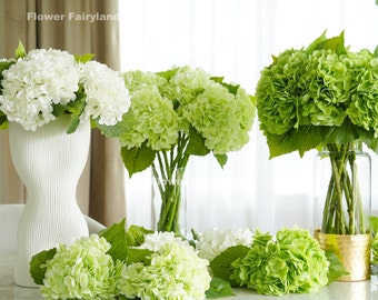 White and Green Faux Flower Arrangement, Artificial Flowers, Silk Flower Arrangement, Hydrangea Flowers