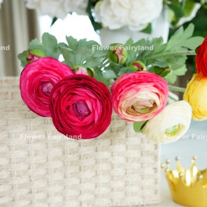 Faux Ranunculus Stem | High Quality Artificial Flower | DIY | Centerpieces | Wedding Flowers | Home Decoration | Gifts - Multi-color