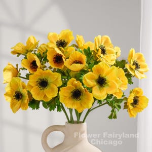 3 Heads Faux Anemone Coronaria Stem - Artificial Flower - Yellow