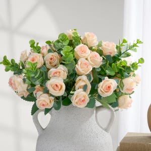 Faux Small Rose and Eucalyptus Bouquet - Artificial Flower - Peach