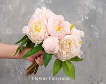 7 Heads Peony Bouquet | High Quality Artificial Flower | DIY Floral | Wedding/Home Decoration | Gifts - Light Pink