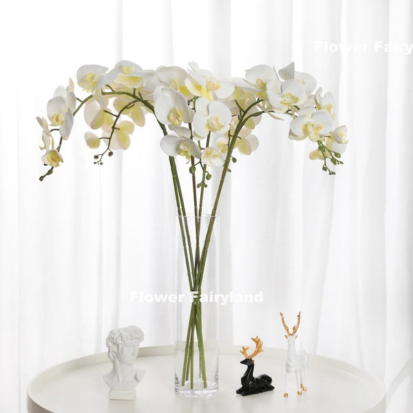 38" 9 têtes d'orchidée | Fleur artificielle de haute qualité | Décoration de mariage/maison | Cadeaux - Blanc