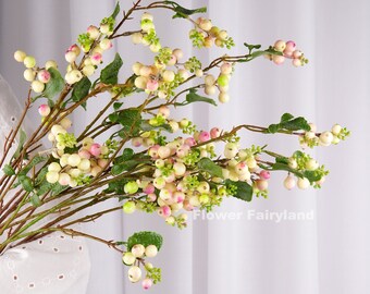 Faux Common Snowberry Stem | Artificial Fruit | DIY | Floral | Kitchen/Wedding/Home Decoration | Gifts - Pink&Green