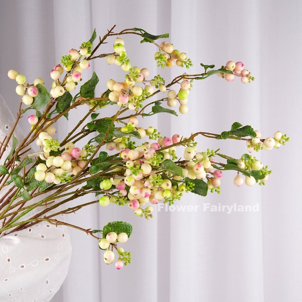 Faux Common Snowberry Stem | Artificial Fruit | DIY | Floral | Kitchen/Wedding/Home Decoration | Gifts - Pink&Green