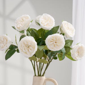 Real Touch English David Austin Rose Stem - Artificial Flower - Bright White