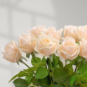 Real Touch Partially Open Rose Bud Stem - Artificial Flower - Soft Peach