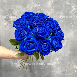 Faux Rose | Velvet Rose | High Quality Artificial Flower | DIY | Floral | Wedding/Home Decoration | Gifts - Blue
