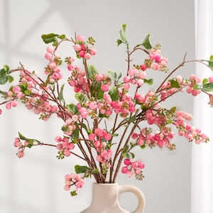 Faux Common Snowberry Branch - Artificial Plant - Pink