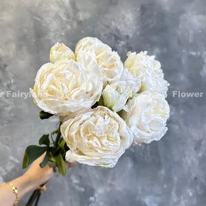32 &quot;8 Stiele Getrockneter Look Pfingstrose und Rosenstrauß - Künstliche Blume - Milchweiß