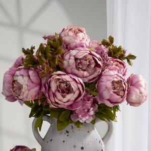 8 Heads Peony and Hydrangea Bouquet - Artificial Flower - Pale Mauve