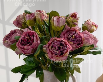 Dried Look Peony with Bud - Artificial Flower - Purple