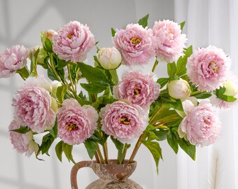 30" 3-Head Faux Peony Spray Long Stem - Artificial Flower - Pinkish Lavender