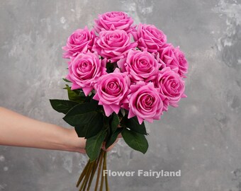 Real Touch Latex Rose Stem | High Quality Artificial Flower | DIY Floral | Wedding/Home Decoration | Gifts - Purple