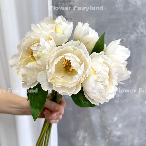 Peony Bouquet | Peony Stem | High Quality Artificial Flower | DIY | Floral | Wedding/Home Decor | Gifts - Cream