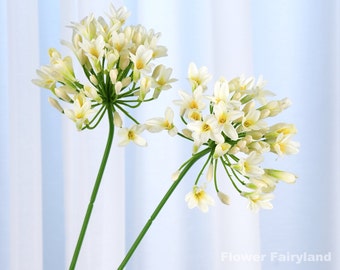 Tige en faux agapanthe africanus de 29 po. | muguet | Bloulélie | Fleur artificielle | Fleurs à faire soi-même | Décoration de mariage/maison | Cadeaux - Blanc