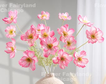 4 Heads Faux Cosmos - Artificial Flower - Pink Edge