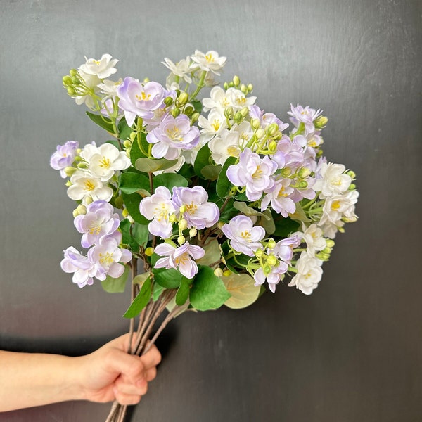 Faux Jasmine Bouquet | Jasmine Flower Long Stem | High Quality Artificial Flower | DIY | Wedding/Home Decoration | Gifts -White -Purple