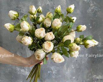 Faux Dried Look Rose Bouquet | Artificial Flower | DIY | Floral | Centerpieces | Wedding/Home Decors | Gifts - Milky White