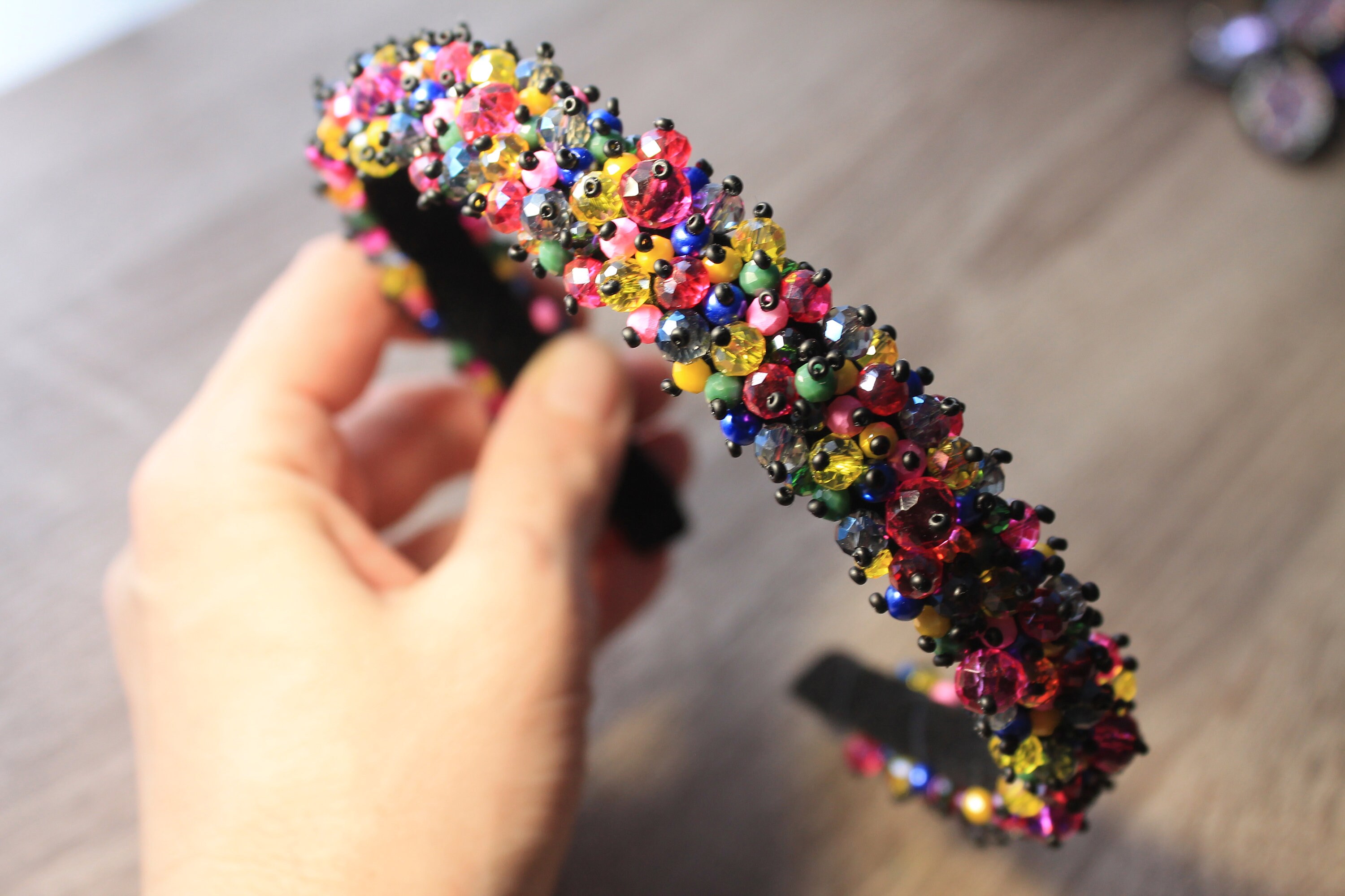 Beautiful Stylish Wide Headband Multicolor Crystal Beads Hair Etsy
