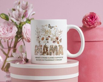 Personalized Strong Mama Mug, Wildflowers Coffee Mug, Mother's Floral Mug, Gift For Mom, Mother's Day Gift, Extraordinary Mama Coffee Mug