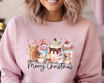 Christmas Coffee Sweatshirt, Christmas Sweatshirt, Christmas Sweater, Winter Sweatshirt, Iced Latte Snowman Coffee Shirt, Coffee Lover Shirt