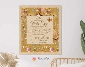 The Serenity Prayer Wall Art Short Version, Typography Print, Floral Wall Art, Religious Gift, Christian Printable Wall Art Digital Download