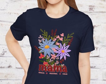 Mama Pastel Flowers Shirt, Personalized Mom Tshirt With Kids Names, Gift For Mom, Mothers Day Floral Shirt, Custom Kids Names Mom Sweatshirt