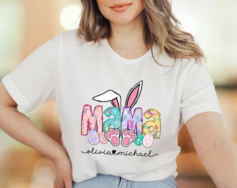 Custom Easter Bunny Mama With Kids Name Shirt, Personalized Bunny Mama Easter Tshirt, Mom Easter Sweatshirt, Mama Easter Day Gift From Kids