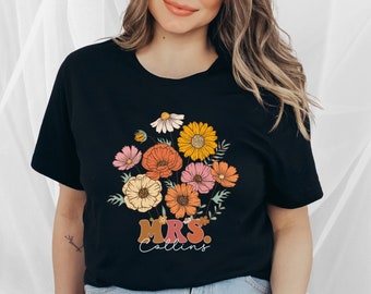 Mrs Retro Flowers Shirt, Personalized Future Mrs Sweatshirt, Bridal Shower Gift, Bride To Be, Engagement Gift, Custom Wife Floral Sweater