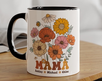 Personalized Mama Mug With Kids' Names, Wildflowers Coffee Mug, Mother's Floral Mug, Gift For Mom, Mother's Day Gift, Mama Coffee Mug