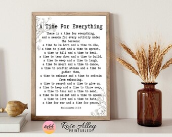 Scripture Printable, Religious Printable, Christian Gift, Wall Decor, Ecclesiastes 3:1-8 Bible Verse Printable Wall Art Digital Download