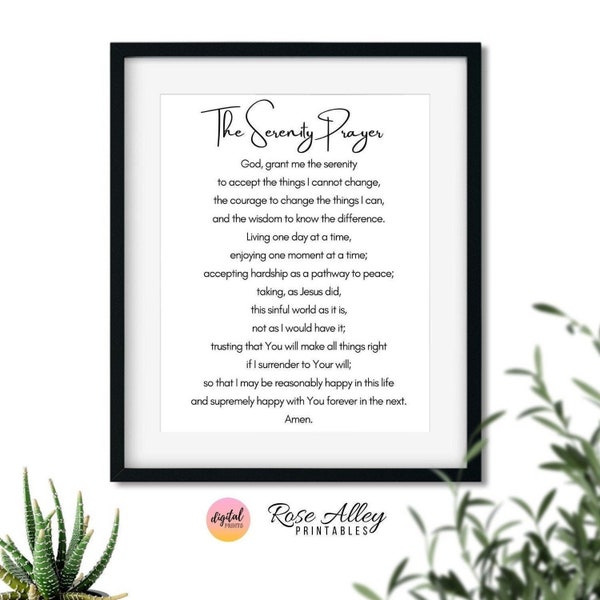 Typography Print, Quote Printable, Wall Decor, Complete Version, The Serenity Prayer Wall Art Digital Download