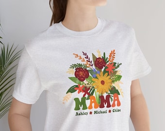 Mama Flowers Shirt, Personalized Mom Tshirt With Kids Names, Gift For Mom, Mothers Day Floral Shirt, Custom Kid's Names Mom Sweatshirt