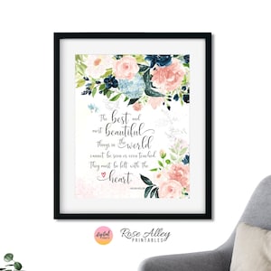 Must Be Felt With The Heart, Typography Art, Floral Wall Art, Home and Office Decor, Helen Keller Quote Printable Wall Art Digital Download
