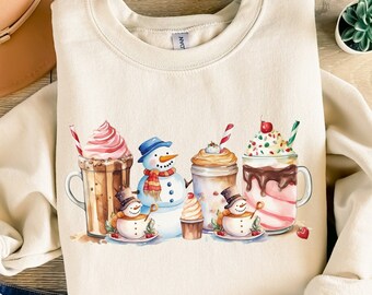 Christmas Sweatshirt, Christmas Coffee Sweatshirt, Christmas Sweater, Coffee Lover Shirt, Iced Latte Snowman Coffee Shirt, Winter Sweatshirt