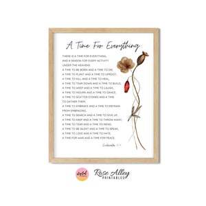 A Time for Everything, Scripture Printable, Christian Gift, Wildflowers, Ecclesiastes 3:1-8 Bible Verse Printable Wall Art Digital Download