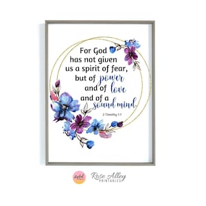Sound Mind Scripture Print, religiöse druckbare, christliche Geschenk, Wanddekor, 2 Timothy 1:7 Bibel Vers druckbare Wandkunst digitaler Download