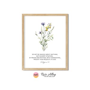 Do Not Be Anxious Scripture Print, Wildflowers, Religious, Christian Gift, Philippians 4:6 Bible Verse Printable Wall Art Digital Download