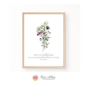 His Faithfulness Scripture Print, Wildflowers, Christian Gift, Lamentations 3:23 Bible Verse Printable Wall Art Digital Download