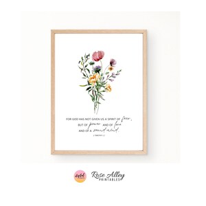 Sound Mind Schrift druckbare, Wildblumen, religiöse, christliche Geschenk, 2 Timotheus 1:7 Bibel Vers druckbare Wandkunst digitaler Download