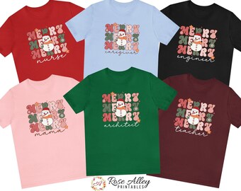 Merry Snowman T-shirt, Matching Family Christmas Shirt, Group Christmas Party Tees, Christmas Family Matching Tees, Christmas Custom Shirt