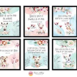 Printable Wall Art Kids Room, Nursery Wall Art, Kids Printable, Bible Verse Printable, Animals Printable Wall Art Set of 6 Digital Download