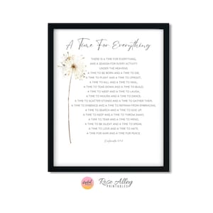 A Time for Everything, Scripture Print, Christian Gift, Wildflowers, Ecclesiastes 3:1-8 Bible Verse Printable Wall Art Digital Download