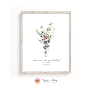 Everything Beautiful Scripture, Wildflowers, Religious, Christian Gift, Ecclesiastes 3:11 Bible Verse Printable Wall Art Digital Download