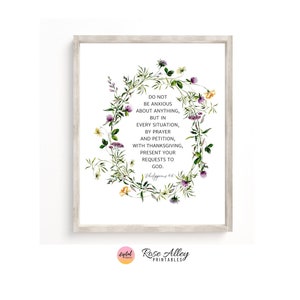 Do Not Be Anxious Scripture Print, Wildflowers, Religious, Christian Gift, Philippians 4:6 Bible Verse Printable Wall Art Digital Download