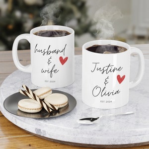 Husband & Wife Personalized Mugs, Couple Personalized Coffee Mugs, Husband and Wife Mugs, Custom Bride and Groom Mugs, Anniversary Gift image 1