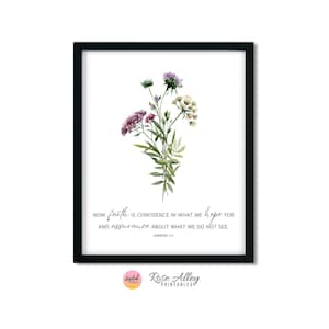 Faith is Confidence Scripture Print, Wildflowers, Religious, Christian Gift, Hebrews 11:1 Bible Verse Printable Wall Art Digital Download