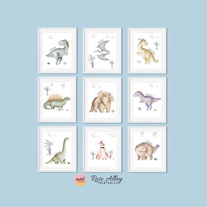 Dinosaur Name Prints, Kids Wall Art, Printable Wall Art Kids Room, Boys Room Poster, Dinosaur Printable Wall Art Digital Download, Set of 9